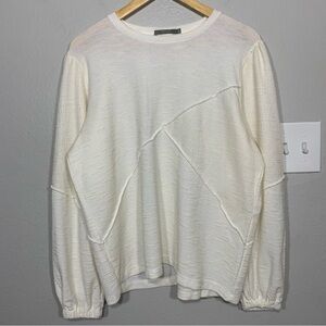 Teti Gio Cream Semi-Sheer Textured Knit Top‎ Bishop Sleeve Lagenlook Size Large